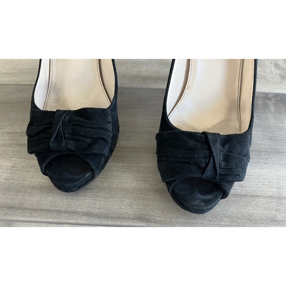 Prada Black Suede Open Toe Bow Pump All new Vibram Soles & Heel Taps Size 38-1/2 - Picture 4 of 12